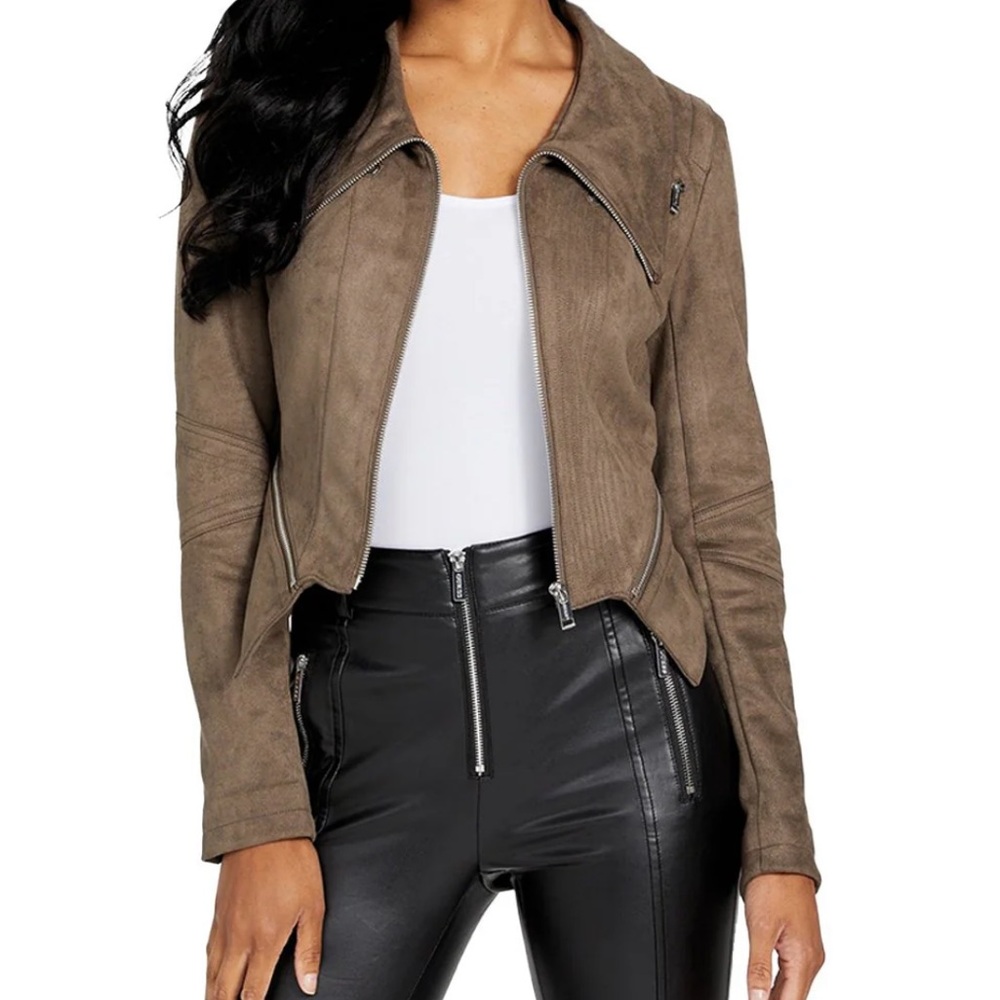 Guess Women's Faux-Suede Jacket Dark Green  Moto Jacket NWT
